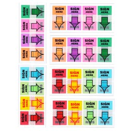 6 Pack 600 Pieces Sign Here Tabs, Arrow Stickers Notary Supplies Sticky Signature Message Flags Date Tabs for School, Office, Notebook, Annotating Books, Documents (8 Colors)