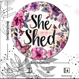 macago Vintage She Shed Round Metal Sign She Shed Decor Rustic Wreath Wall Decoration for Home Kitchen Garden Women Cave Indoor Outdoor Home Porch Window Decor 8 Inch