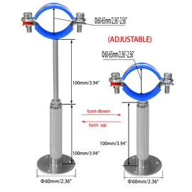 POTONZ Wall Mount Ceiling Mount Pipe Supports,Adjustable Pipe Clamps、Hangers、 Stainless Steel 304,2PCS Suitable for Pipe OD 60-65mm Adjustable Height 100-200mm