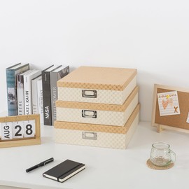 Soul & Lane Decorative Storage Boxes with Lids for Organizing, Set of 3 Jumbo Scrapbook Letter Storage Boxes for Documents, Photos, Keepsakes, Memories, Geometric Check