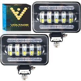Voltage Automotive LED 4x6 Inch Dual High Low Beam Driving Fog Light 6000K For Off-Road Truck Semi Trailer Tractor (2 Pack)