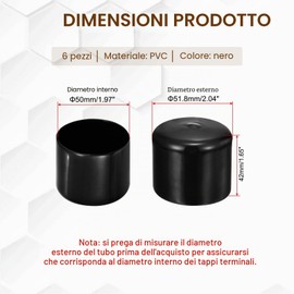 PATIKIL 6pz Tappi di Estremità in Gomma 50mm/1.97" Coperture in Pvc Nero