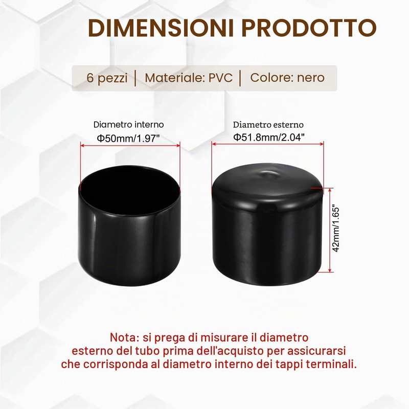 PATIKIL 6pz Tappi di Estremità in Gomma 50mm/1.97" Coperture in