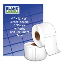 Blank Labels Thermal Transfer Shipping Labels, Matte White Printer Labels on 1" core with Document Tabs Between Labels 4" X 6.75" Label 250 Labels per Roll 6 Rolls