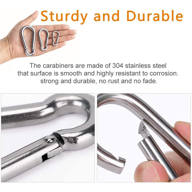 JUTOSU Carabiner, Spring Snap, Strong Stainless Steel, 304 Stainless Steel