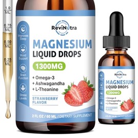 Triple Magnesium Complex Liquid Drops, 1300mg Magnesium Glycinate, Taurate & Citrate with Omega3, L-Theanine, Ashwagandha, Potassium, D3, B6, B12 for 