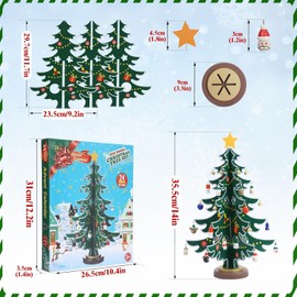 Christmas Advent Calendar, 24 Days Christmas Countdown Advent Calendar Wooden Christmas Tree with Snowman Santa Ornaments Decorations, Christmas Party Decoration for Kids Xmas