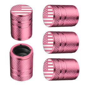 BAURATTI American Flag Tire Valve Stem Caps - (5 Pack) Metal Air Caps with Plastic Liner, Corrosion Resistant, Leak-Proof, Universal Stem Covers for Cars Trucks Motorcycles and Bikes - Pink