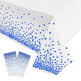 2Pcs 137*274cm White and Blue Disposable TableCloth Table Covers,Party Dot Confetti Rectangular Tablecover Plastic Tablecloths for Picnic,Baby Shower,Wedding,Christmas,Birthday Parties Decorations