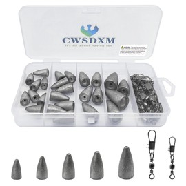 CWSDXM Fishing Weights Sinkers Fishing Worm Weights Assorted Set 50 Pcs, Bullet sinkers, Cannonball & Pencil Drop Shot Weights, Removable Rubber Core Weights for Saltwater