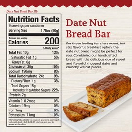 Beatrice Bakery Co Date Nut Breakfast Bread, Grandma's Freshly Made Premium Gourmet Cake With Chopped Dates and Crunchy Walnut Pieces, Serves 6-10 (16 oz)