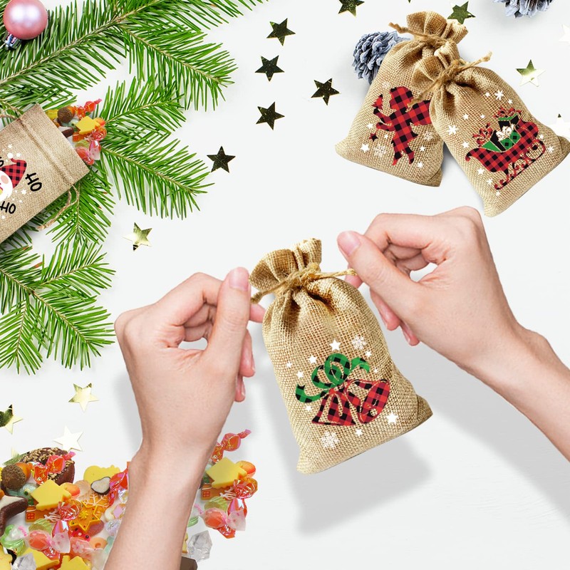 VEYLIN Christmas Hessian Bags, 12 Xmas Burlap Jute Gift Bag
