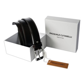 PASQUALE CUTARELLI Mens Plain Italian Bullhide Leather Belt with Double Stitch Brown Testa di Moro Medium 36 Inches