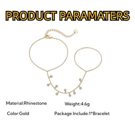 GAUEIOUR Gold Rhinestone Hand Chain Ring Bracelet Bohemia Simple Dainty Small Circular Finger Rings for Women Girls Jewelry Accessory