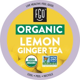 FGO FGO Organic Premium Lemon Ginger Tea K-Cup Pods for Keurig, 24 Count (Pack of 1), Naturally Caffeine-Free Herbal Tea is USDA Organic, Non-GMO, & Recyclable