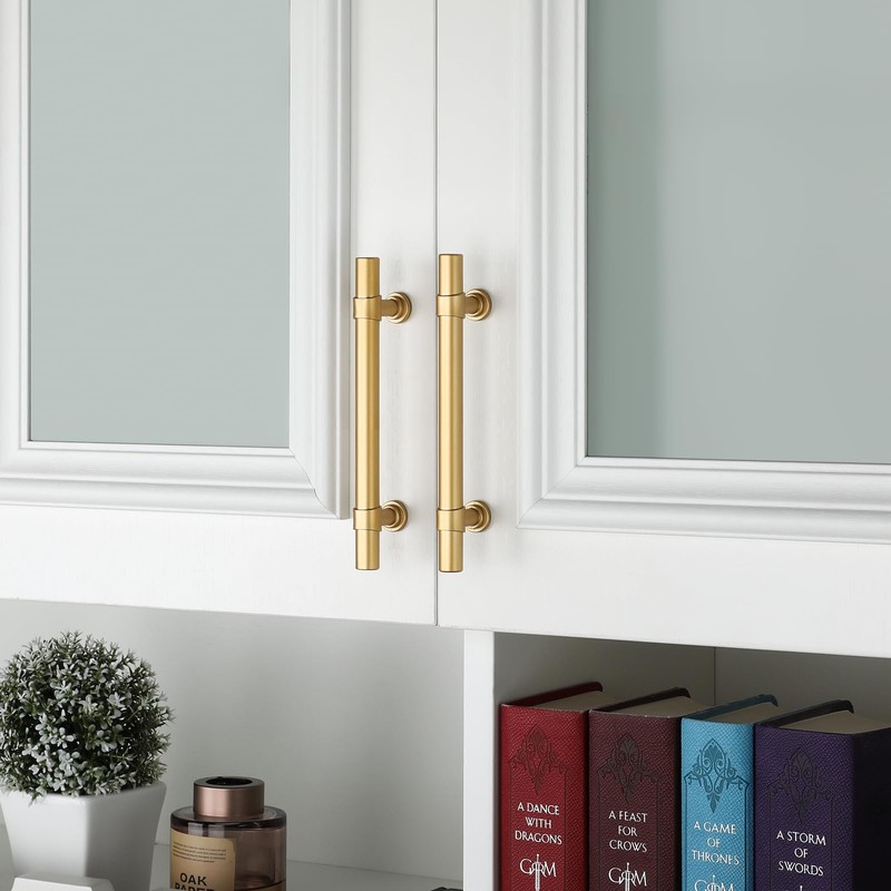 Haliwu 10 Pack Gold Cabinet Handles, Brushed Brass Cabinet Pulls