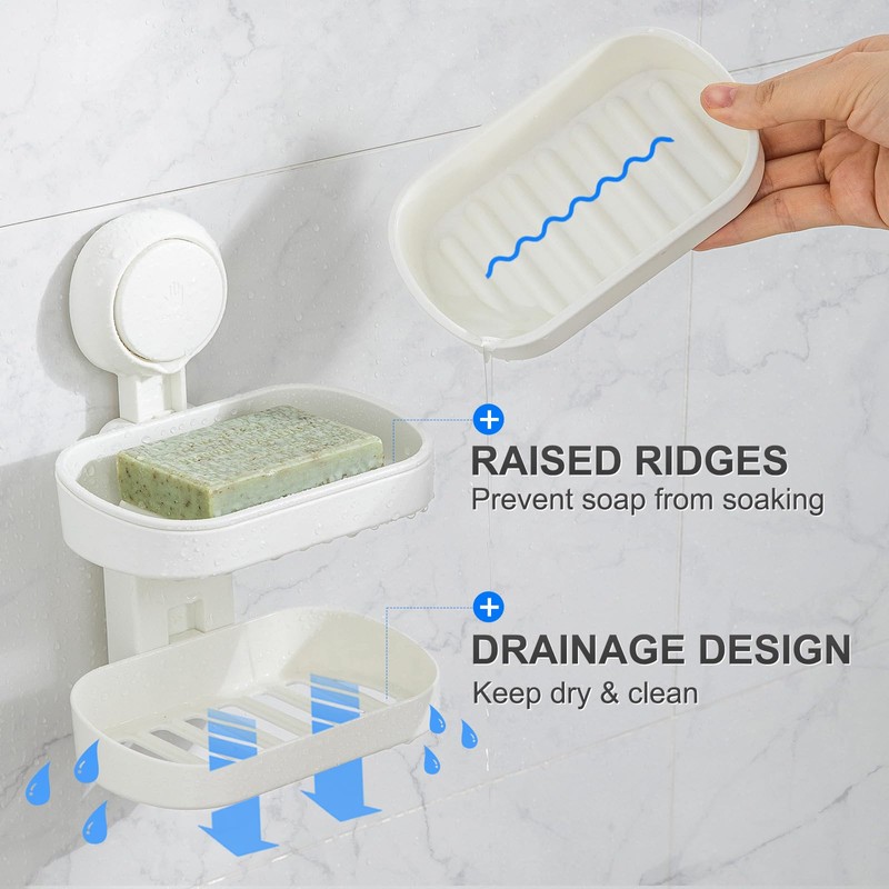 TAILI Double Layer Soap Dish Suction Cup Soap Holder, Strong