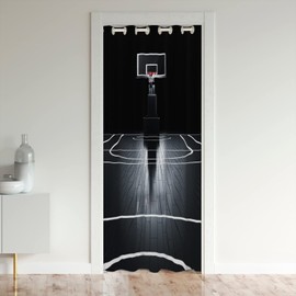 Basketball Court Door Curtain for Doorway Privacy 34"x80" Basketball Closet Door Cover Curtain Basketball Sports Room Curtain Gamine Sports Room Divider Curtain Cover Black White Window Treatments