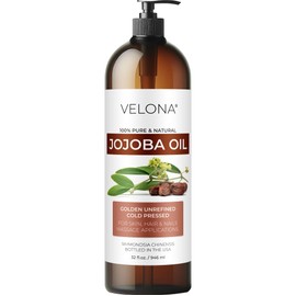 velona Aceite de Jojoba - 32 Fl Oz (Con Bomba)  Puro y Natural  Dorado, Sin Refinar, Prensado En Frío, Sin Hexano