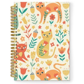 TNUW Cat Floral Spiral Notebook, Colorful Kitty Flower Aesthetic Journal Notebooks for Note Taking, Cat Mom Lovers Gifts for Women, Floral Hardcover Notebook Journal, 5.5x8.3 Inch