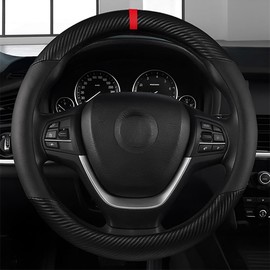 Universal Black PU Leather 15'' 38 cm Car Steering Wheel Cover Carbon Fiber Non Slip Protector