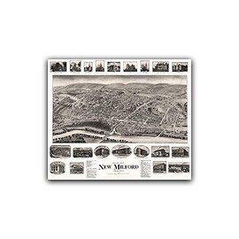 New Milford, Connecticut - 1906 - Aerial Bird's Eye View Map Poster