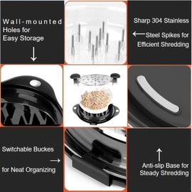 Chicken Shredder Tool Twist Meat Shredder Large for Chicken Breasts Beef Pulled Pork with 304 Stainless Steel Claws for Meal Prep Kitchen Essentials Gadgets Wall Mounted Dishwasher-Safe (Black&Black)