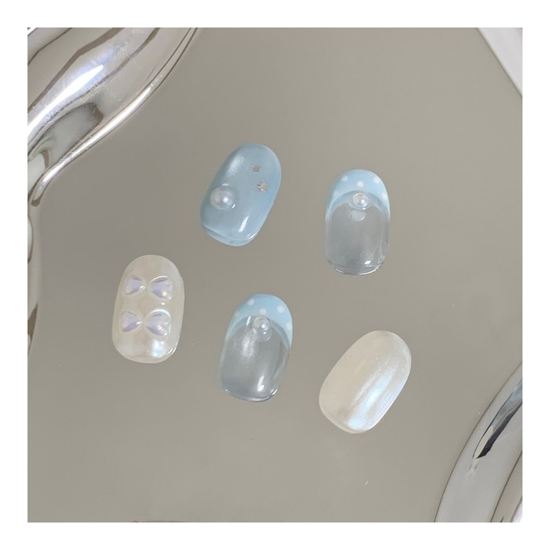 [Handmade Nail Tips] Pearl Sky Dot Nail Tips - Coffin