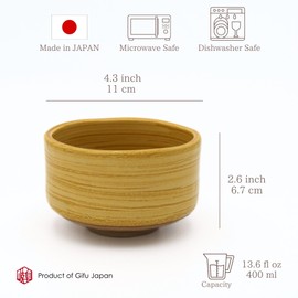 Product of Gifu Japan Ceramic Matcha Bowl, Handmade Japanese Green Tea Cup, Matcha Mixing Bowl, 400ml 13.6 oz, Brush Stroke Pattern, Yellow