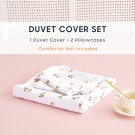 Wake In Cloud - Floral Duvet Cover Set, Coquette Cottagecore Aesthetic Cute Rose Flower Pattern for Women Teen Girls, Soft Lightweight Bedding, 3-Piece, Pink, Full Size