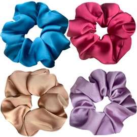 Satin Scrunchies for Women, 5.2" Large Hair Ties No Crease 4 Pack
