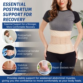 Reian Postpartum Belly Band Abdominal Binder Post Surgery Compression Belt Post C-section Belly Recovery Wrap (Beige, Small)