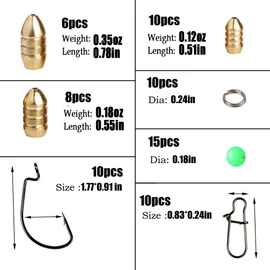 (Fishing Sinkers Kit) - Sougayilang Fishing Sinkers Set with Brass Sinker Weights Jig Hooks Fishing Swivel Ring Connector Plastic Box for Freshwater Saltwater Bass Fishing