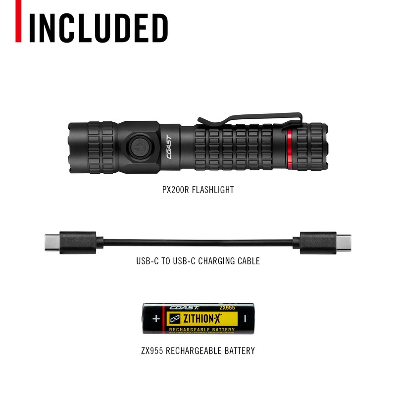 COAST PX200R 2000 Lumen Rechargeable LED Flashlight, TWIST FOCUS, USB-C,