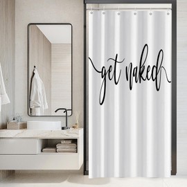 Hnmdmyi Shower Curtain, White, 90 x 180 cm, Black Art Font Words Get Naked Shower Curtains, Funny Quotes, Beautiful and Cool Bath Curtain, Waterproof, Polyester Fabric, Washable Bath Curtain with