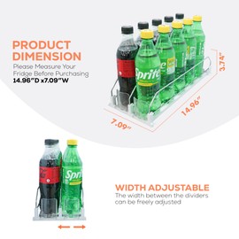 Sip Sort Fridge Organizer for Drinks, Upgraded Design of Fridge Can Organizer with Larger Stopper Height. Width Adjustable Automatic Can Holders for Fridge with Lock. Holds 10 Cans (2 Rows, White)