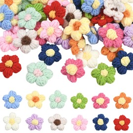 SUNNYCLUE 48Pcs 12 Colors Crochet Flower Patches Sew on Flower Appliques Puff Crocheted Knitted Floral Petals Applique Embellishments for Hair Clothes Backpack Bags Wedding Party Decor Scrapbooking
