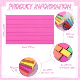 Ctosree 1440 Pcs Colored Index Cards 3 x 5 Inch Flash Cards for Studying Lined Study Note Cards with Printed Ruled on Both Sides for Studying Memory Learning School, 12 Colors (Neon Color)