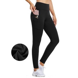 BALEAF Women's Fleece Lined Water Resistant Legging High Waisted Thermal Winter Hiking Running Tights Pockets Black Large