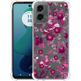 GlamCase Clear Case for Moto G 5G 2024, Moto G 5G 2024 Clear Case - Pink Burgundy Floral Pattern design printed Clear ShockProof Protective Designer Back Clear Case/Cover for Moto G 5G 2024