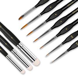 Miniature Paint Brushes Drybrush, 10 Sizes Detail Paint Brush Set, Acrylic Paint Brushes for Oil, Acrylic, Watercolors & Paint by Number, Tabletop, Citadel, Figurine, 40k, Mandala Painting(Black)