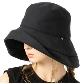 Loo&c Women's Hat, Large Size, Wide Brim, Cooling Sensation, UV Charmant Hat, Full Light Blocking, UV Protection, Spring and Summer, UV Protection, Folding, Includes Chin Strap, Long Brim Type: Black