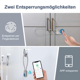 Anweller Fingerprint Cable Lock, Padlock with 22 cm Steel Cable, Padlock Fingerprint with App, Suitable as a Door, Suitcase, Backpack, Gym, Bicycle