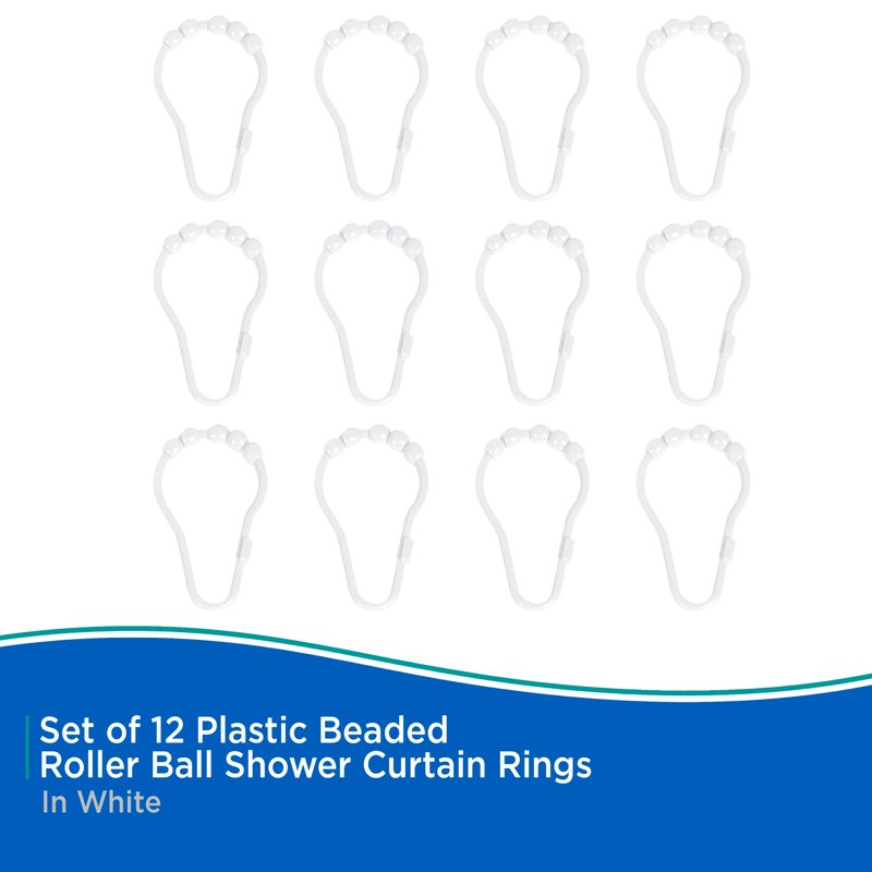 Kenney KN67140 Rust-Proof Gliding Plastic Beaded Shower Curtain Rings for