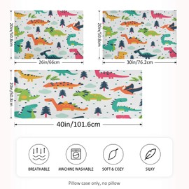 Blueangle Funny Cartoon Dinosaur Satin Pillowcase for Hair and Skin Silk Pillowcase, Standard Size(20x26 inches) - Slip Cooling Satin Pillow Covers with Envelope Closure