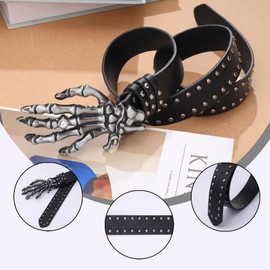 JAZTAKU Black Cool Biker Rock Skull Strap belt for Men Punk Waistband Gothic Grunge Scene Belt