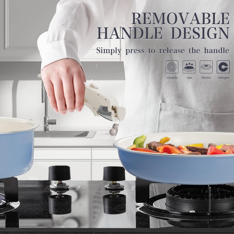 Pots and Pans Set - Ceramic Cookware Set Detachable Handle
