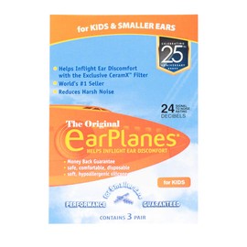 EarPlanes Original Earplugs for Children/Smaller Ears, Pressure Filtering Protection for Airplane Travel (3 Pairs)