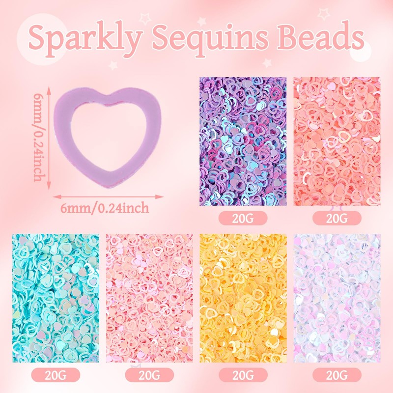Magibeads Chunky Nail Art Glitter Heart Sequins 6mm Confetti Glitter
