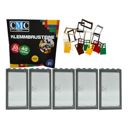 CMC imports 5 x Clamping Blocks Door Frame + Door Leaf 1 x 4 x 6 Nubs City Building City 60596 (Light Grey - Transparent)